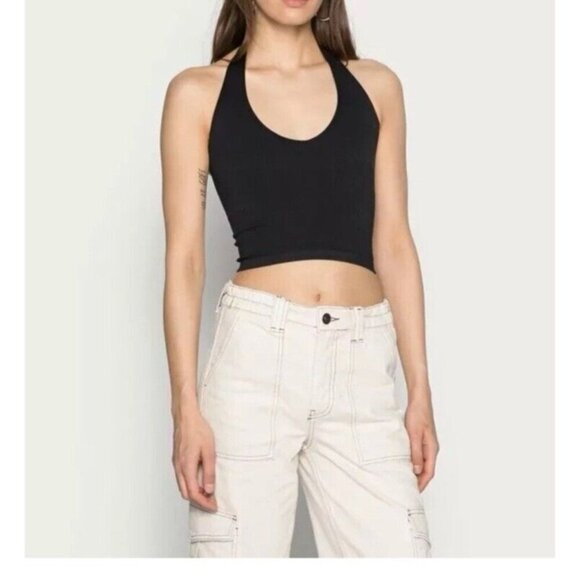Out From Under Top Womens Medium Black Crop Halter Urban Outfitters Stretch - Picture 1 of 9